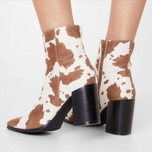 Nasty Gal Cow Print Ankle Boots
